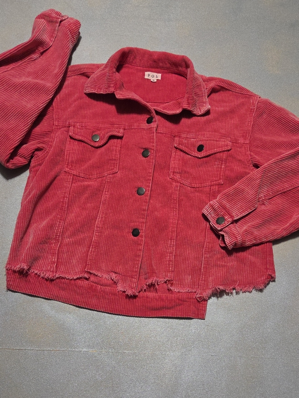 POL Frayed Hem Red Corduroy Jacket NWOTS